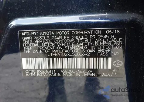 2018 Lexus Is 300 z USA, uszkodzony, nr VIN JTHBA1D2XJ5080692